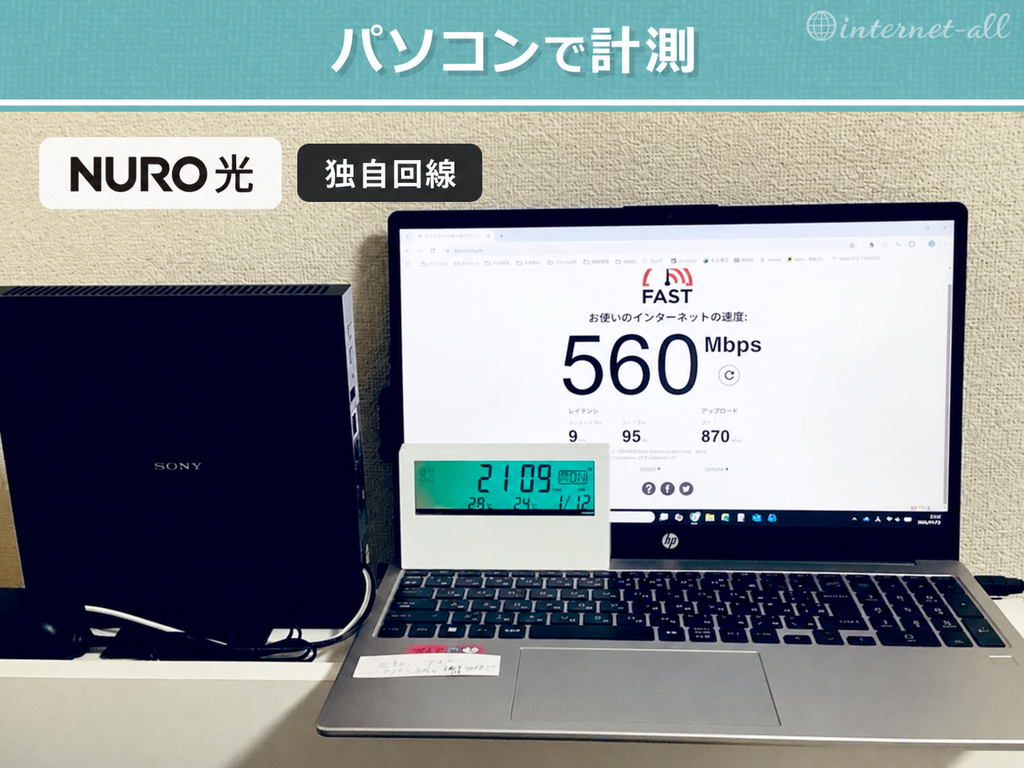 独自回線のNURO光をパソコンで計測